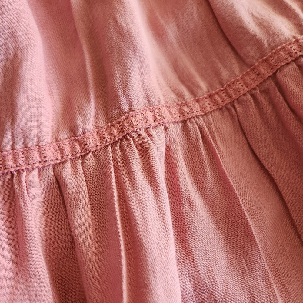 Lucky Brand Baby Doll Tiered Linen Dress Small Pink Boho Summer Beach Croquette - Picture 6 of 11